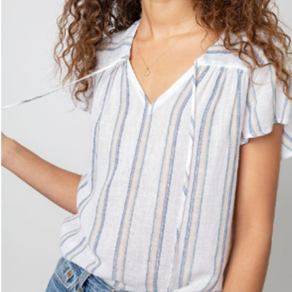 Rails Viera Boho Stripe Flutter Sleeve Blouse Sz … - image 1